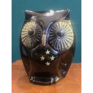 Fenton Nighttime "Hooty" Owl Figurine Black Onyx Art Glass Hand Painted 3"x2"x2"
